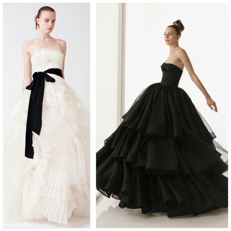 Robe blanche avec ruban noir et robe noire