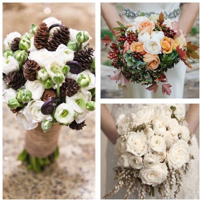 bouquets de mariée sur le thème du mariage d'hiver